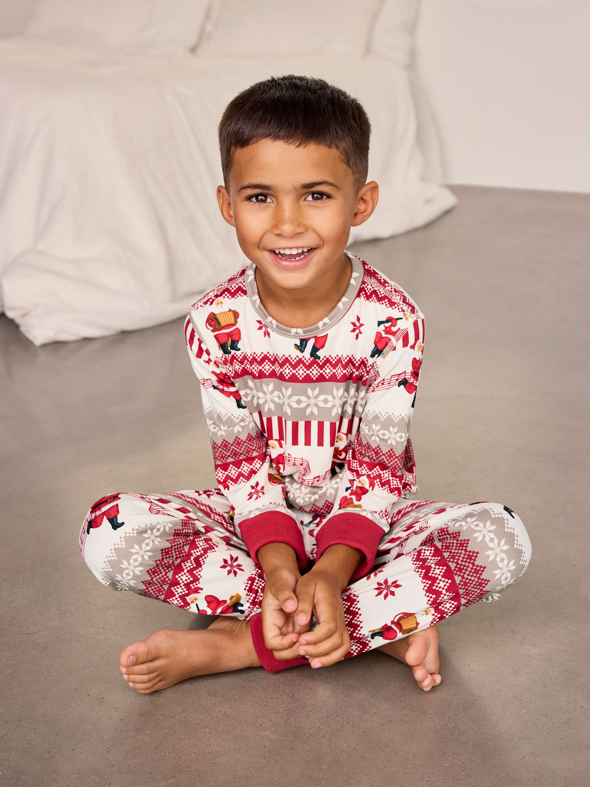 Chelsea Peers Natural Kids Musical Santa Fairisle Print Long Pyjamas Set - image 5