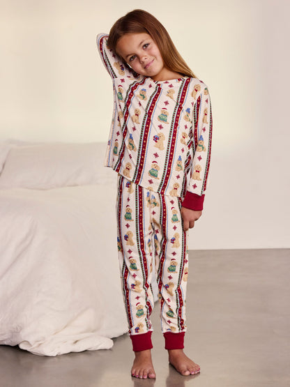 Chelsea Peers Natural Kids Christmas Chip the Cockapoo Stripe Print Long Pyjamas Set - image 1