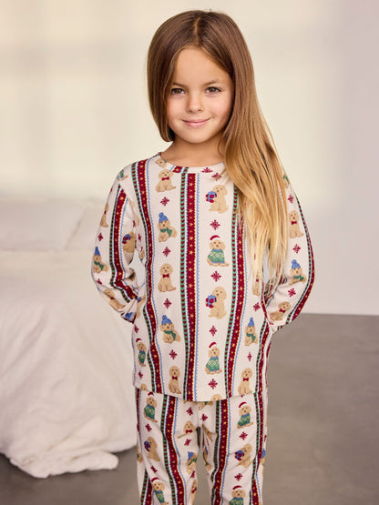 Chelsea Peers Natural Kids Christmas Chip the Cockapoo Stripe Print Long Pyjamas Set - image 2