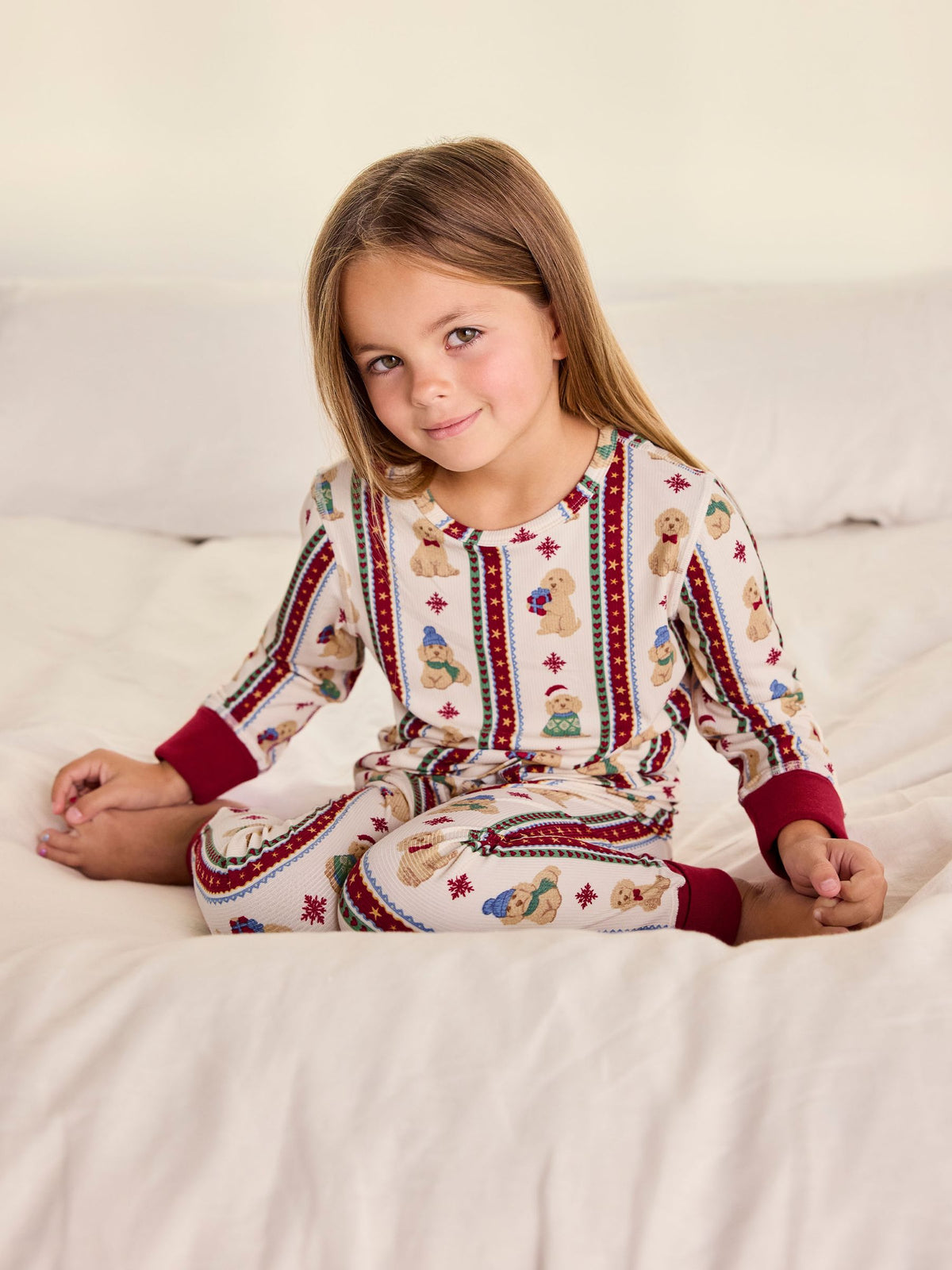 Chelsea Peers Natural Kids Christmas Chip the Cockapoo Stripe Print Long Pyjamas Set - image 4
