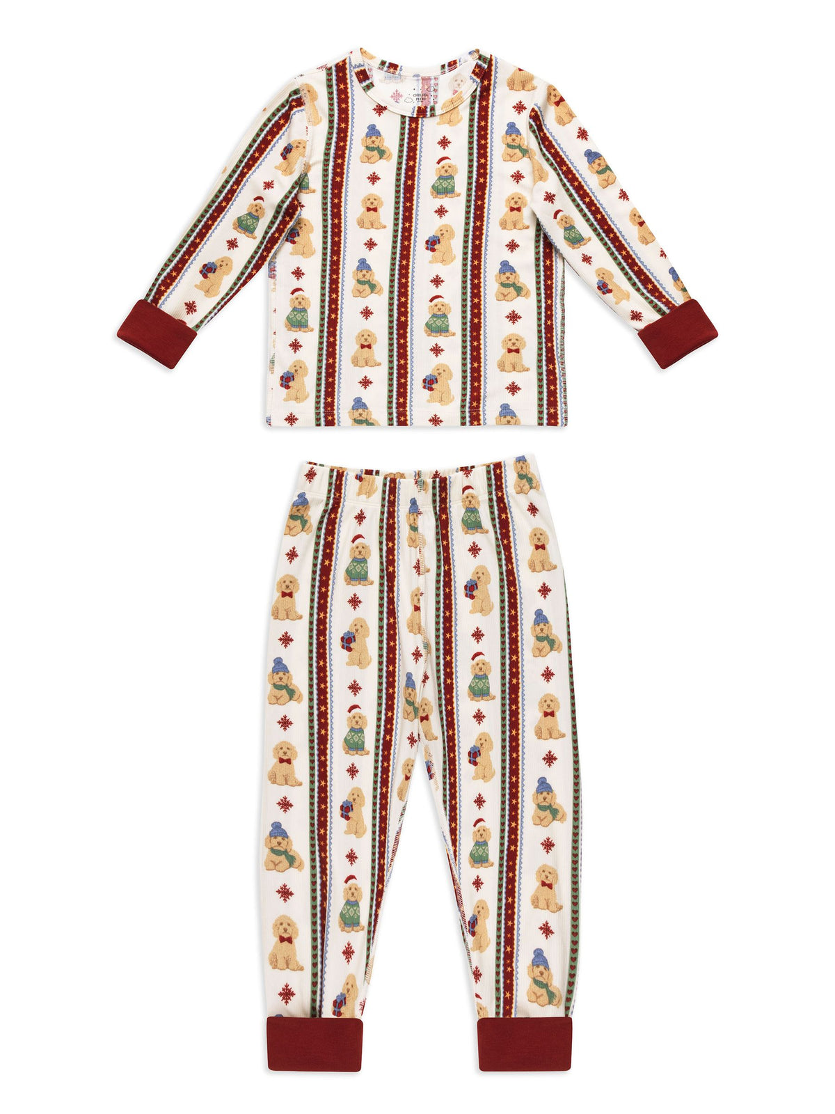 Chelsea Peers Natural Kids Christmas Chip the Cockapoo Stripe Print Long Pyjamas Set - image 6