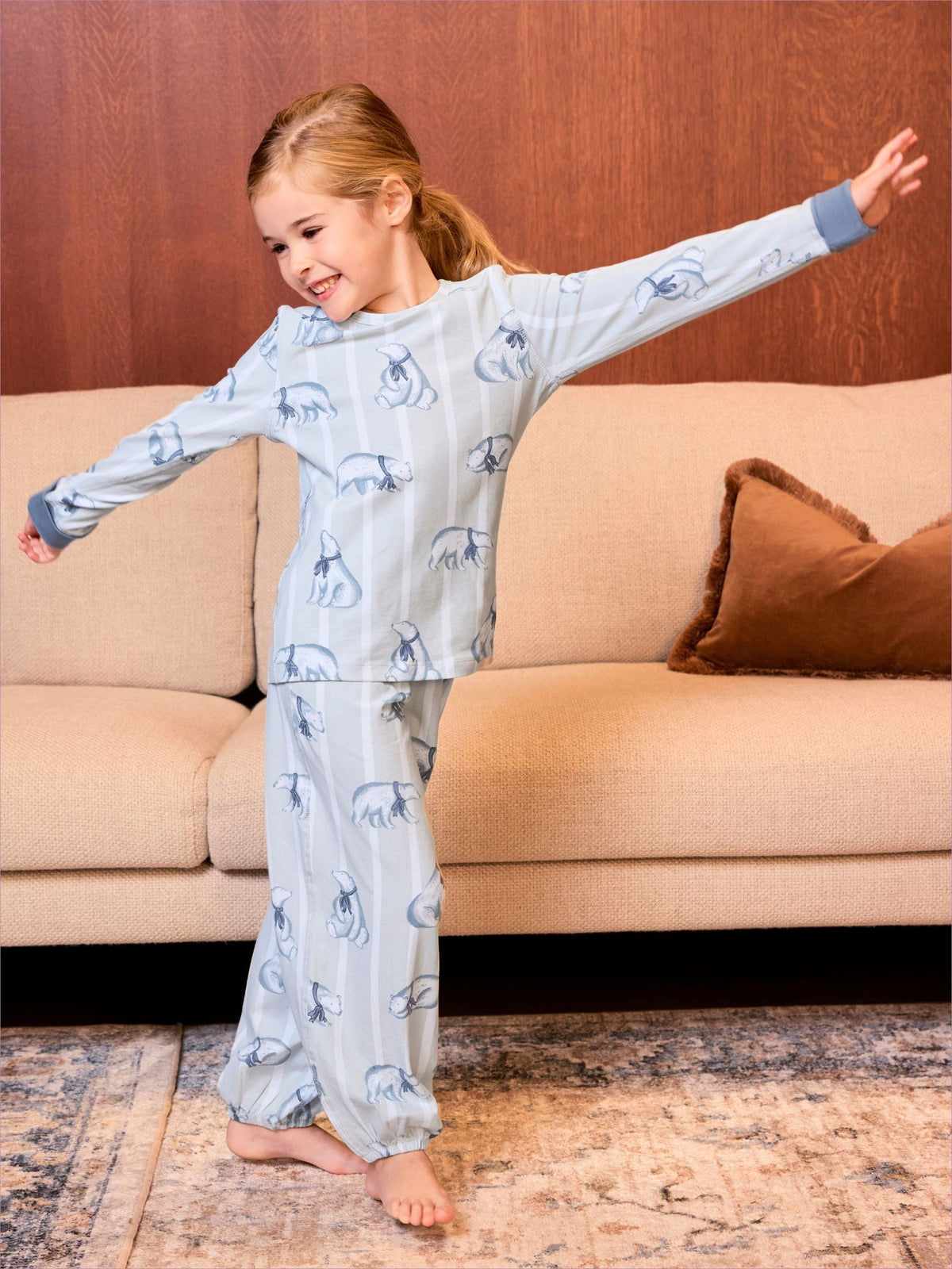 Chelsea Peers White Kids Cotton Polar Bear Stripe Print Long Pyjamas Set - image 3