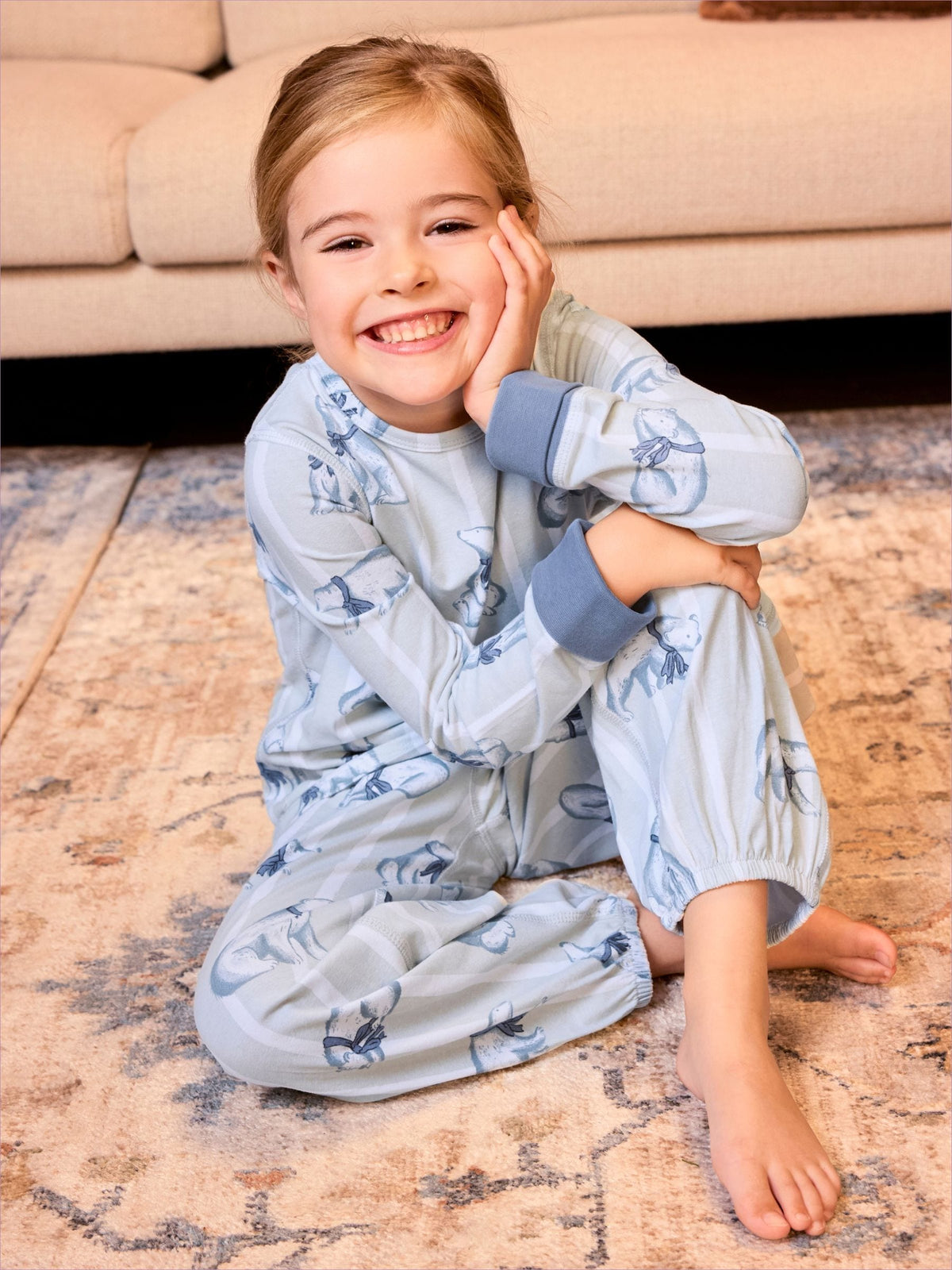 Chelsea Peers White Kids Cotton Polar Bear Stripe Print Long Pyjamas Set - image 5