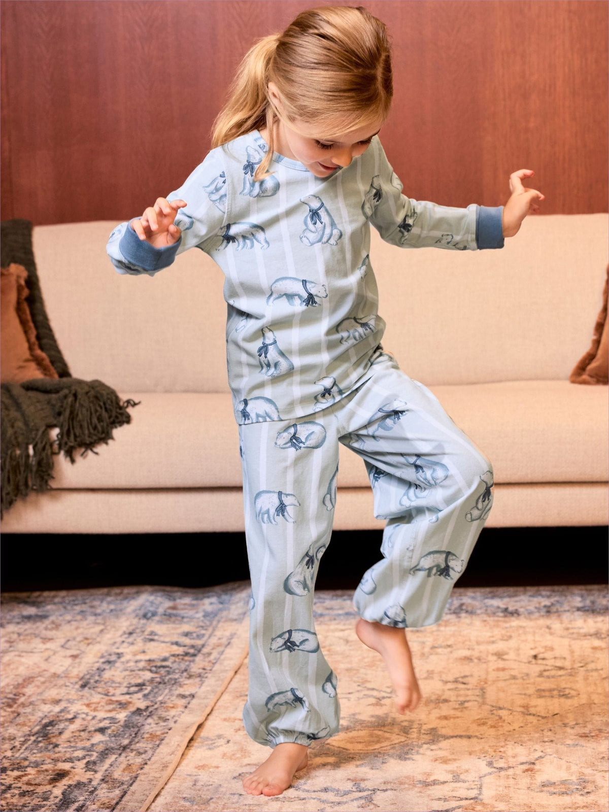 Chelsea Peers White Kids Cotton Polar Bear Stripe Print Long Pyjamas Set - image 6