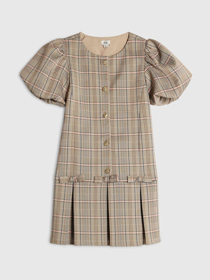 Dsiney Kidz - River Island Brown Checked Bow Hem Pleated Dress image 1