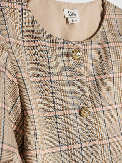 Dsiney Kidz - River Island Brown Checked Bow Hem Pleated Dress image 3