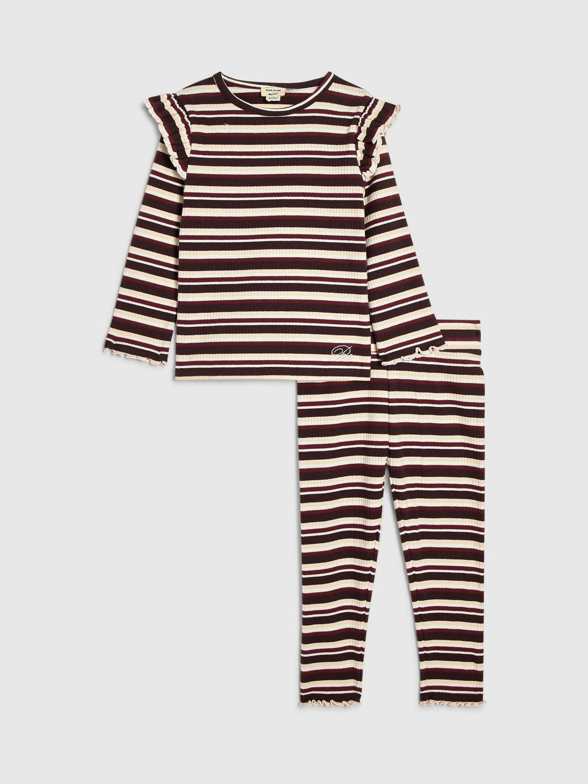 River Island Red Striped Frilled Ribbed Top & Leggings Set - image 1
