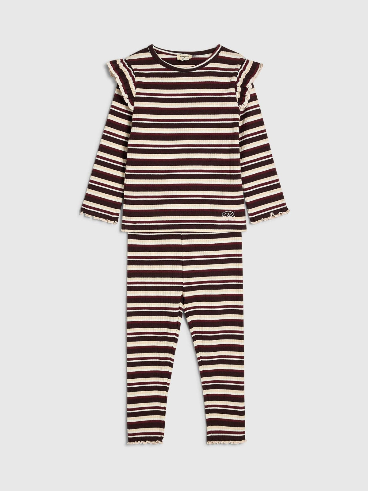 River Island Red Striped Frilled Ribbed Top & Leggings Set - image 3
