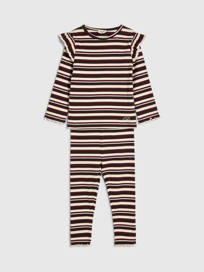 River Island Red Striped Frilled Ribbed Top & Leggings Set - image 3
