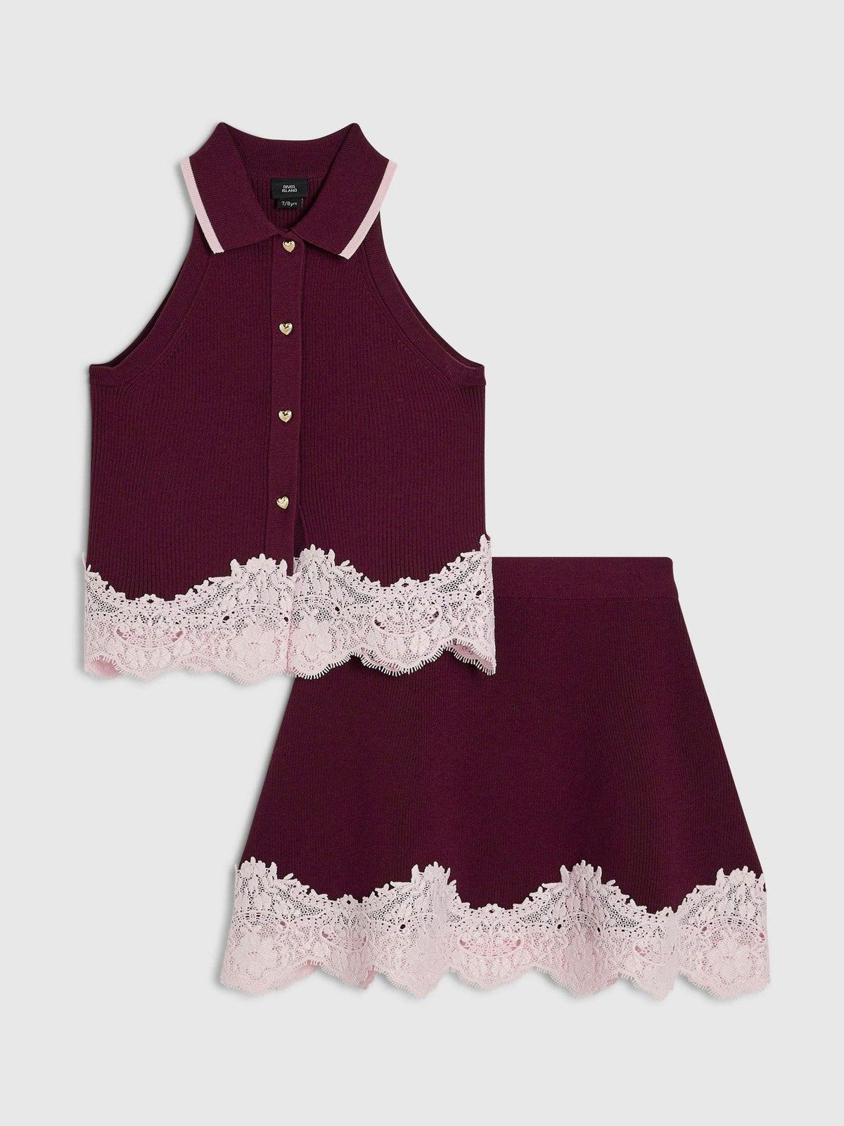 River Island Red Lace Hem Polo Top & Skirt Set - image 1
