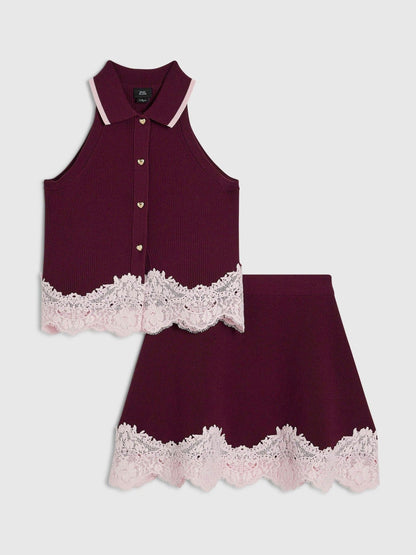 River Island Red Lace Hem Polo Top & Skirt Set - image 1