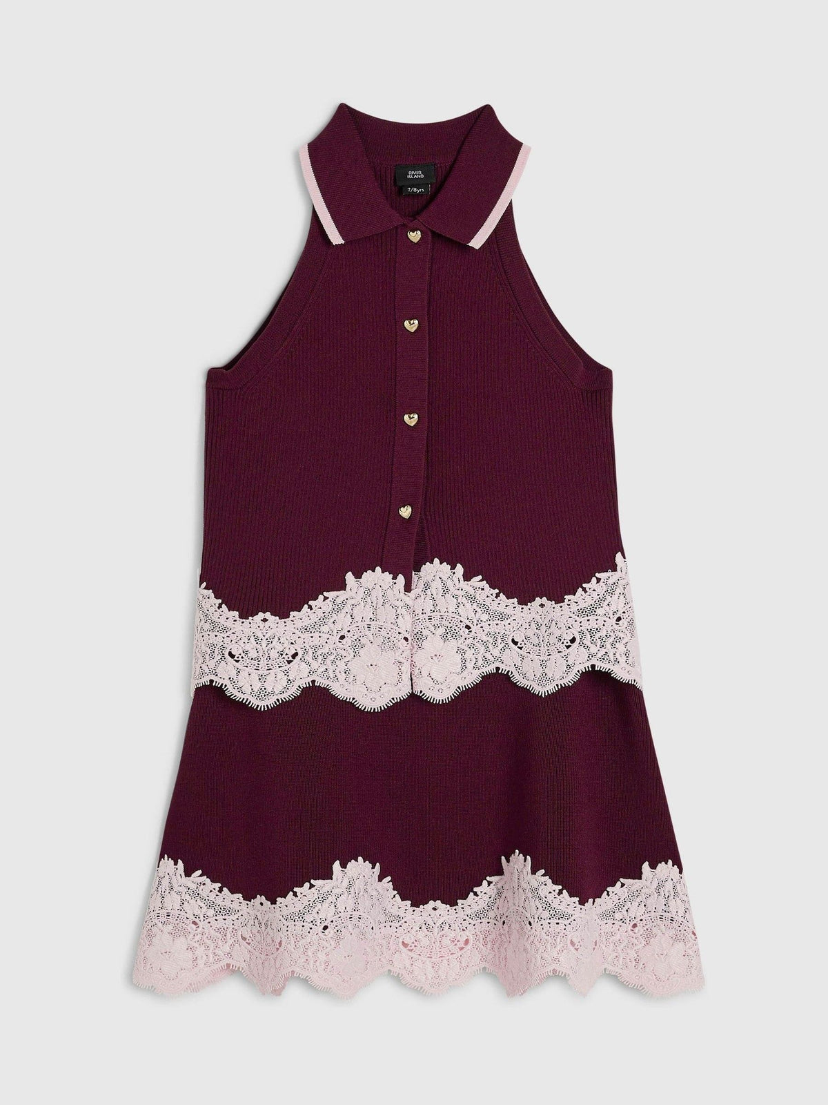 River Island Red Lace Hem Polo Top & Skirt Set - image 3