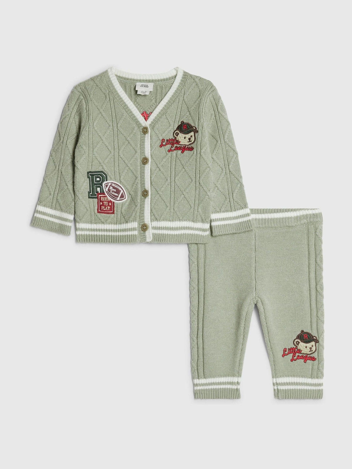 River Island Green Knitted Varisty Cardigan & Joggers Set - image 1