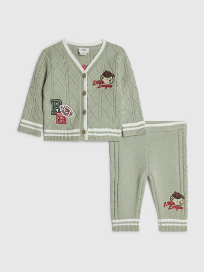 River Island Green Knitted Varisty Cardigan & Joggers Set - image 1