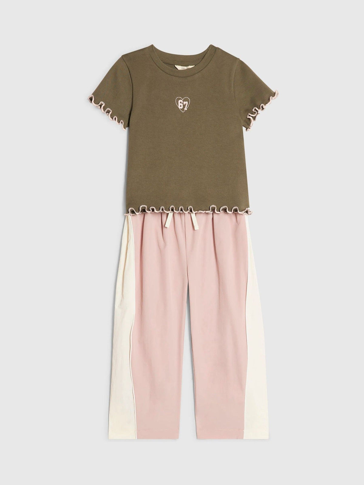River Island Green Ribbed T-Shirt & Joggers Set - image 1