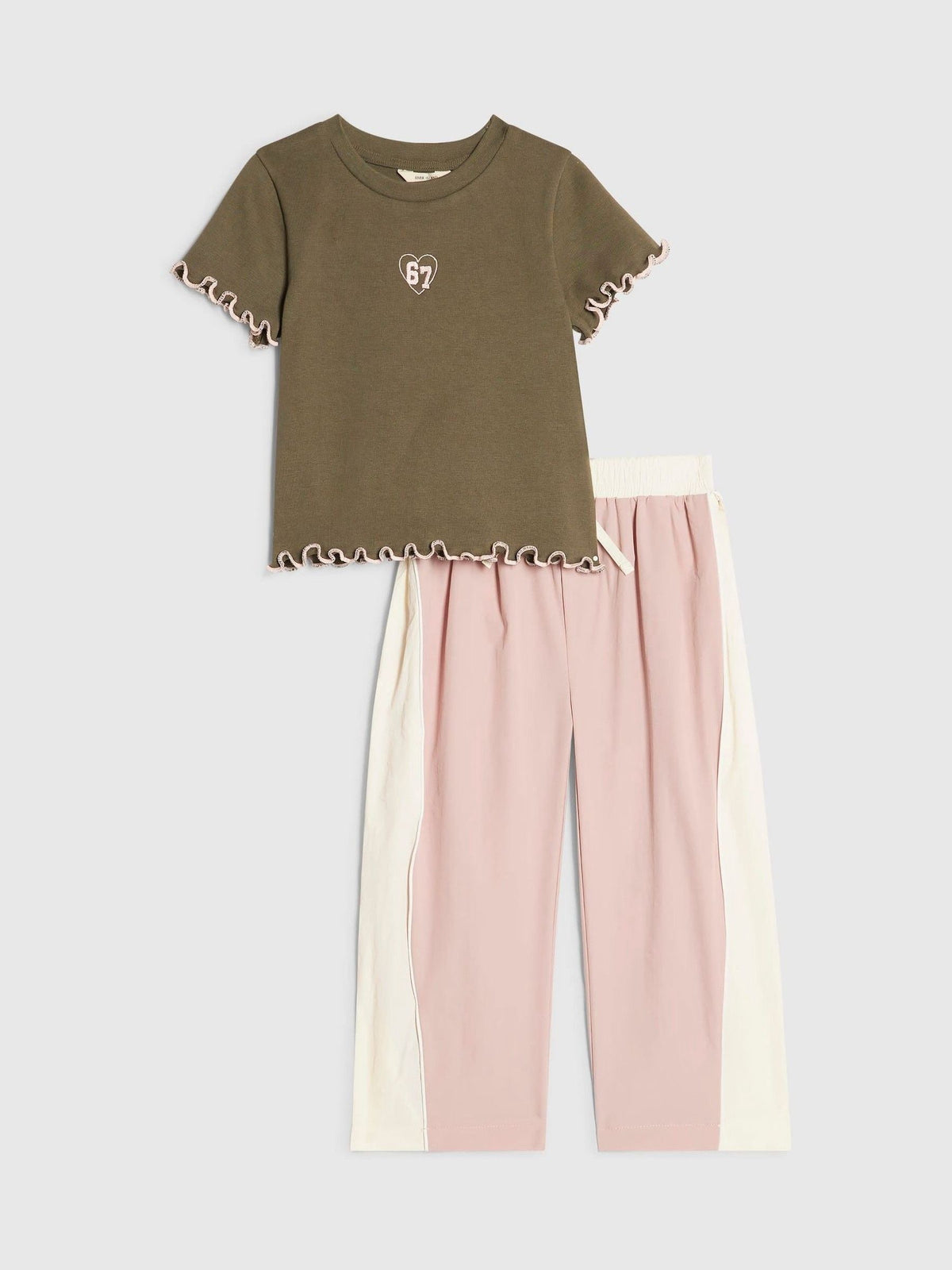 River Island Green Ribbed T-Shirt & Joggers Set - image 2