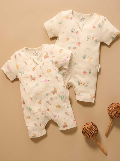 Purebaby Blue Short Sleeve Zip Rompers 2 Pack image 1