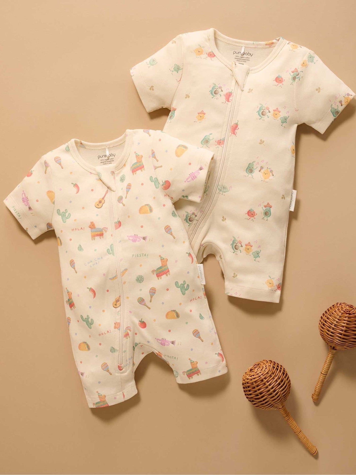 Purebaby Blue Short Sleeve Zip Rompers 2 Pack image 1