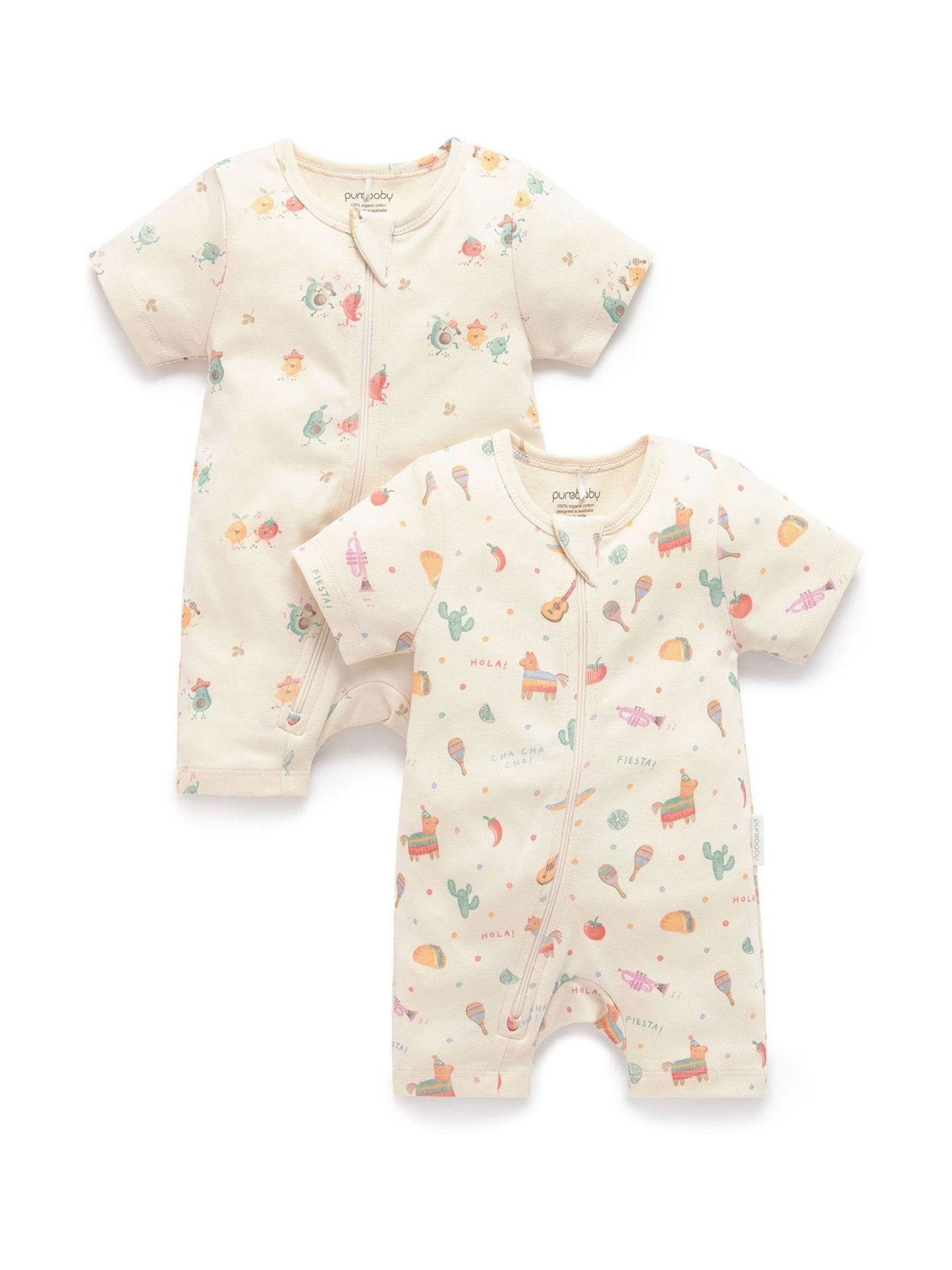 Purebaby Blue Short Sleeve Zip Rompers 2 Pack image 2