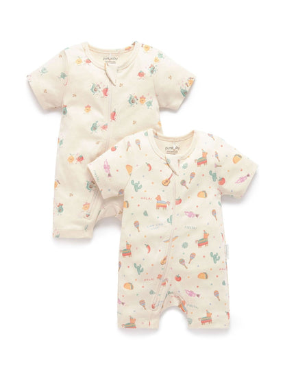 Purebaby Blue Short Sleeve Zip Rompers 2 Pack image 2
