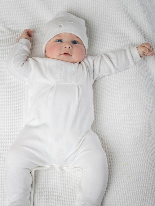 White 100% Cotton All In One With Embroidered Yoke & Hat image 1