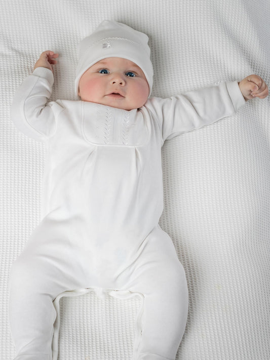 White 100% Cotton All In One With Embroidered Yoke & Hat image 1