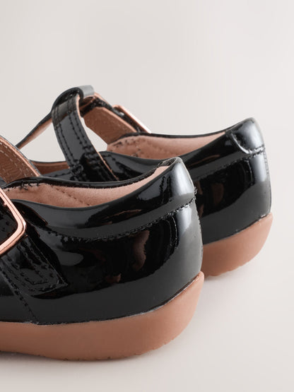 Black Patent Leather Standard Fit (F) First Walker T-Bar Touch Fastening Shoes image 3
