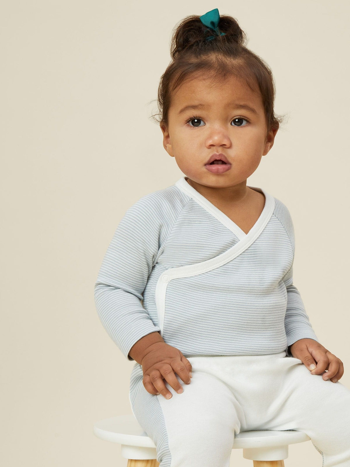 Dsiney Kidz - MORI Blue Stripe Long Sleeve Supersoft Kimono Bodysuit image 1