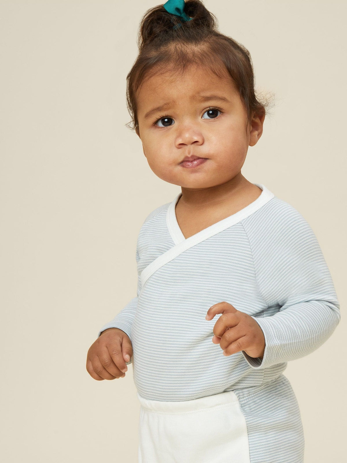 Dsiney Kidz - MORI Blue Stripe Long Sleeve Supersoft Kimono Bodysuit image 2