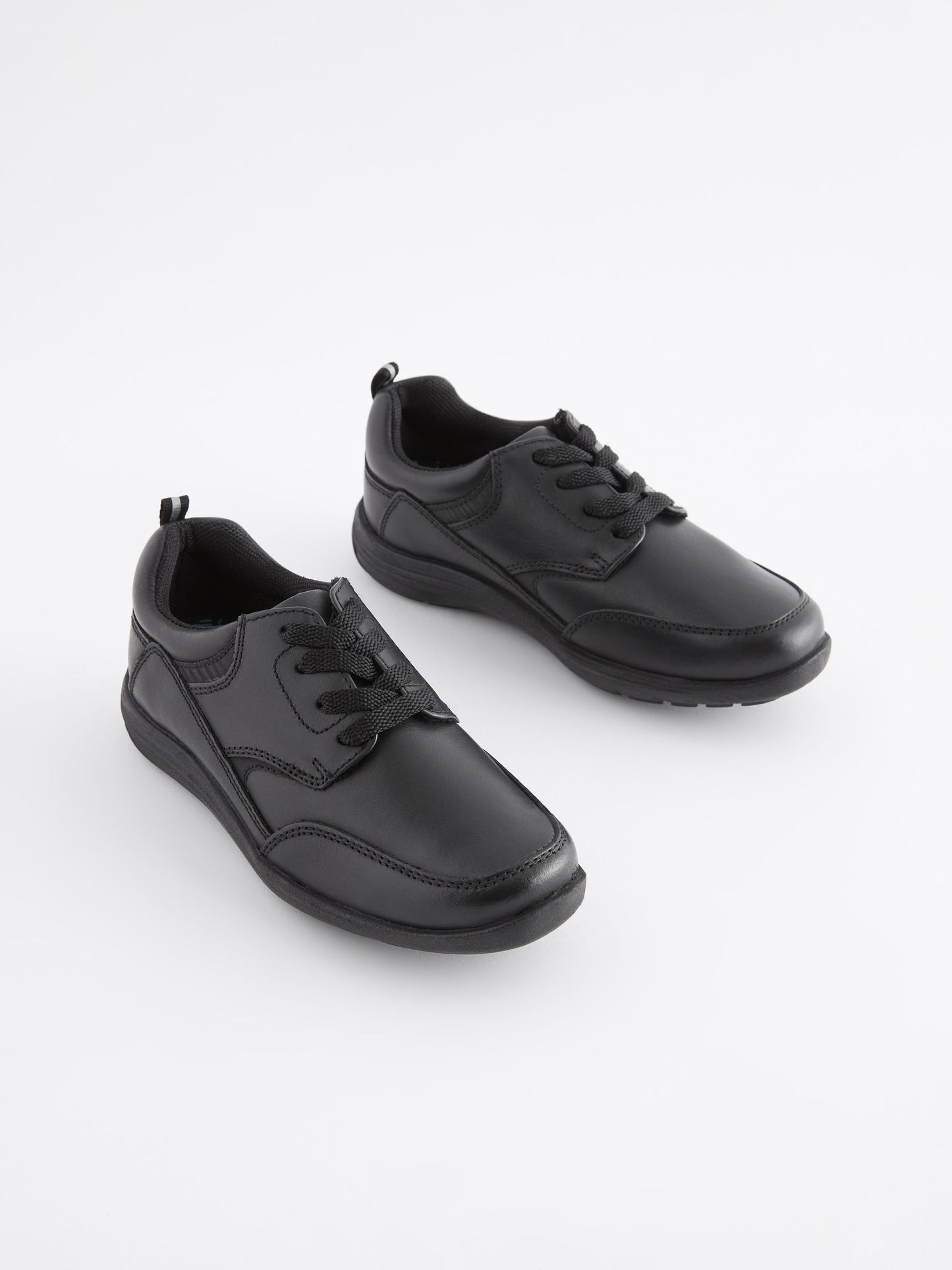 Black Wide Fit (G) School Leather Lace-Up Shoes image 1