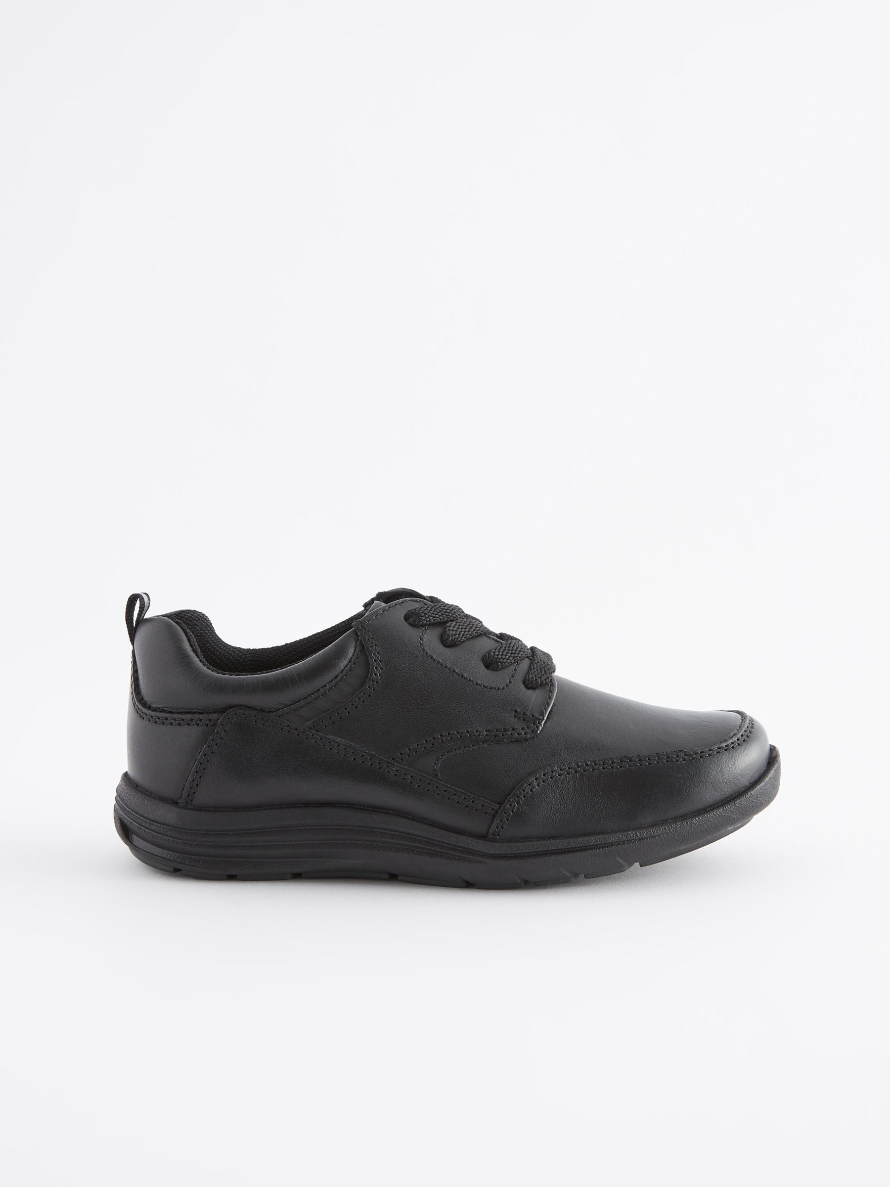 Black Wide Fit (G) School Leather Lace-Up Shoes image 2