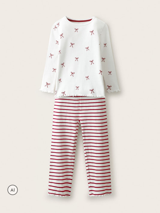 The White Company Red Blend Bow & Stripe Relaxed Fit Pyjamas - image 1