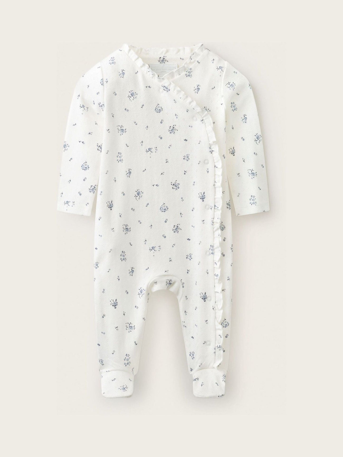 Dsiney Kidz - The White Company Blue Pointelle Minnie Floral Frill Wrap Sleepsuit image 1
