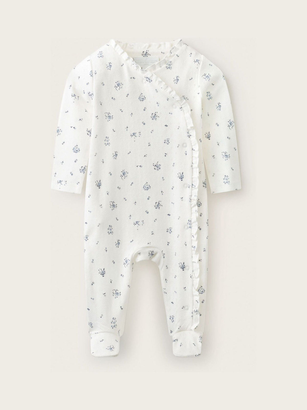 Dsiney Kidz - The White Company Blue Pointelle Minnie Floral Frill Wrap Sleepsuit image 1
