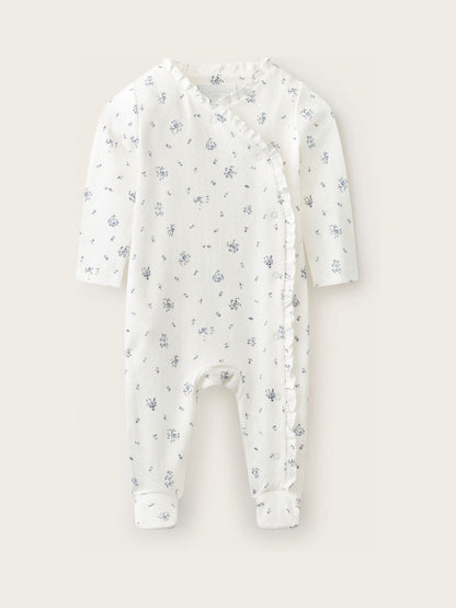 Dsiney Kidz - The White Company Blue Pointelle Minnie Floral Frill Wrap Sleepsuit image 1