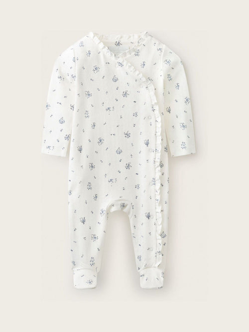 Dsiney Kidz - The White Company Blue Pointelle Minnie Floral Frill Wrap Sleepsuit image 1