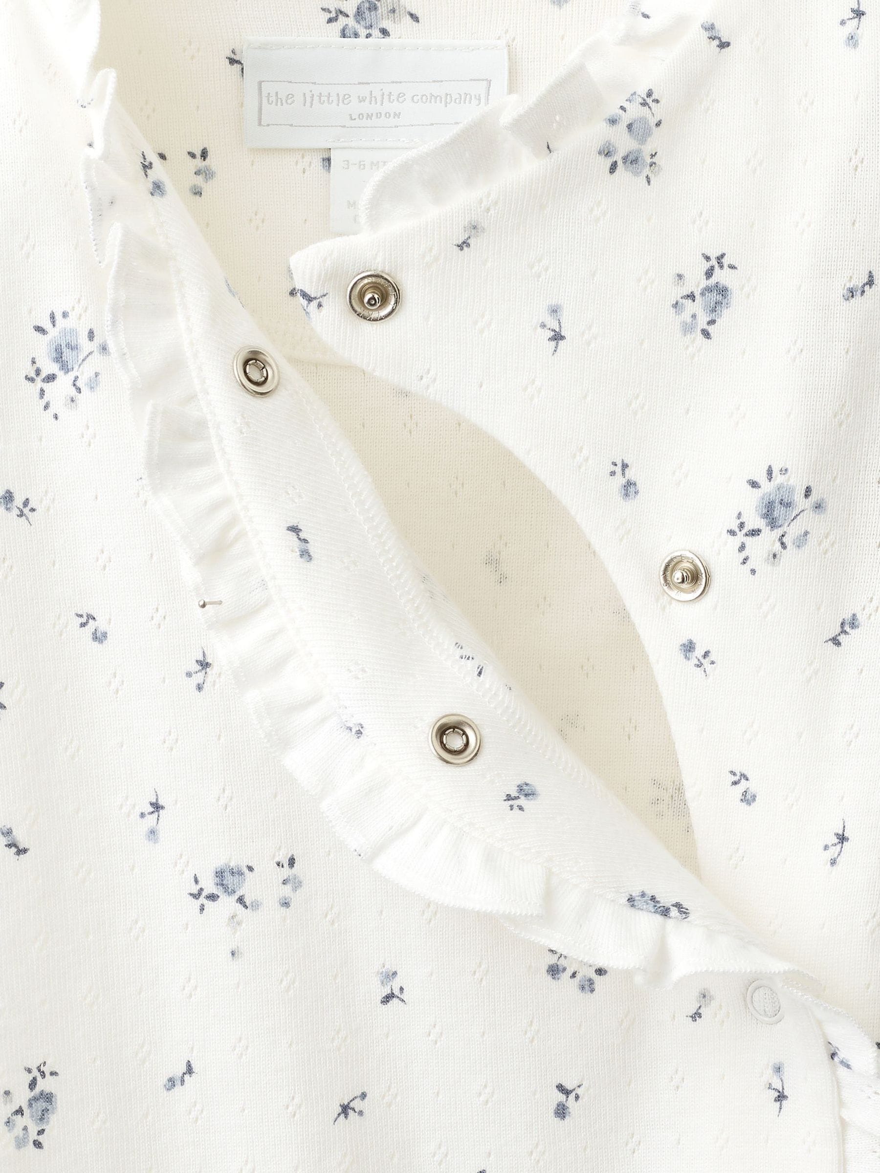 Dsiney Kidz - The White Company Blue Pointelle Minnie Floral Frill Wrap Sleepsuit image 4
