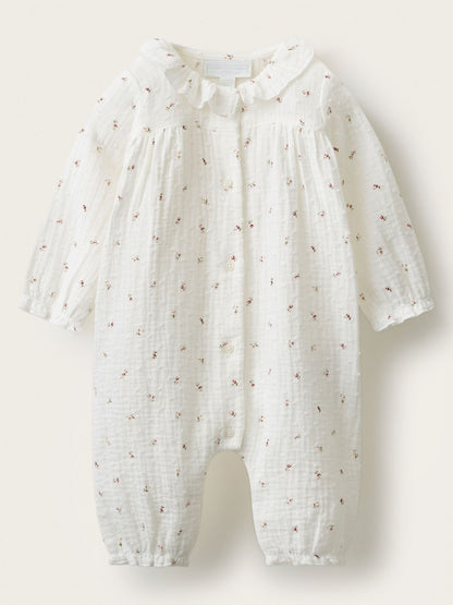 The White Company Cream Double  Ines Floral Frill Neck Sleepsuit - image 1