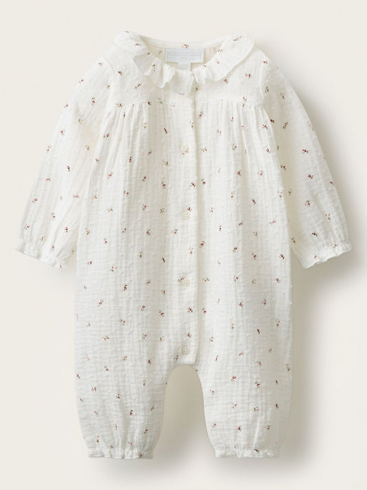 The White Company Cream Double Ines Floral Frill Neck Sleepsuit - image 1