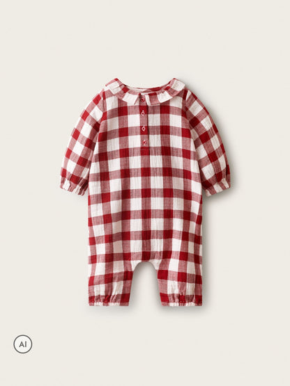 The White Company Red Double  Gingham Bubble Romper - image 1