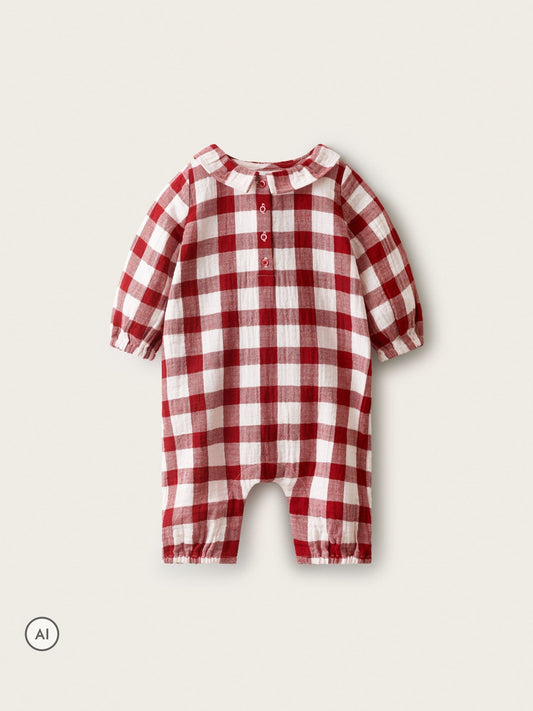 The White Company Red Double  Gingham Bubble Romper - image 1