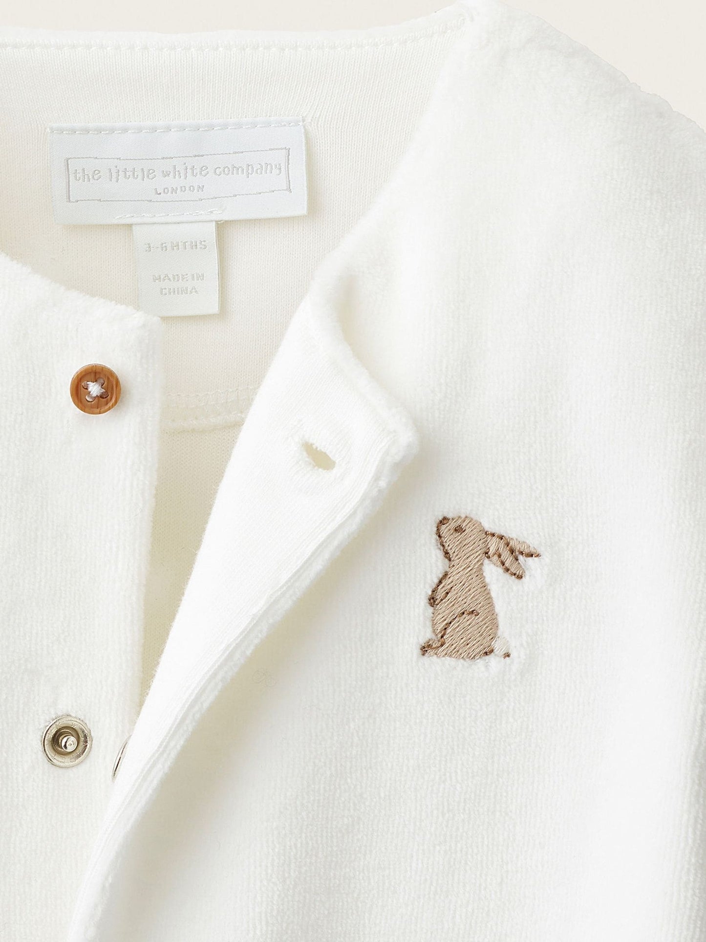 Dsiney Kidz - The White Company White Blend Velour Bunny Embroidered Sleepsuit image 4