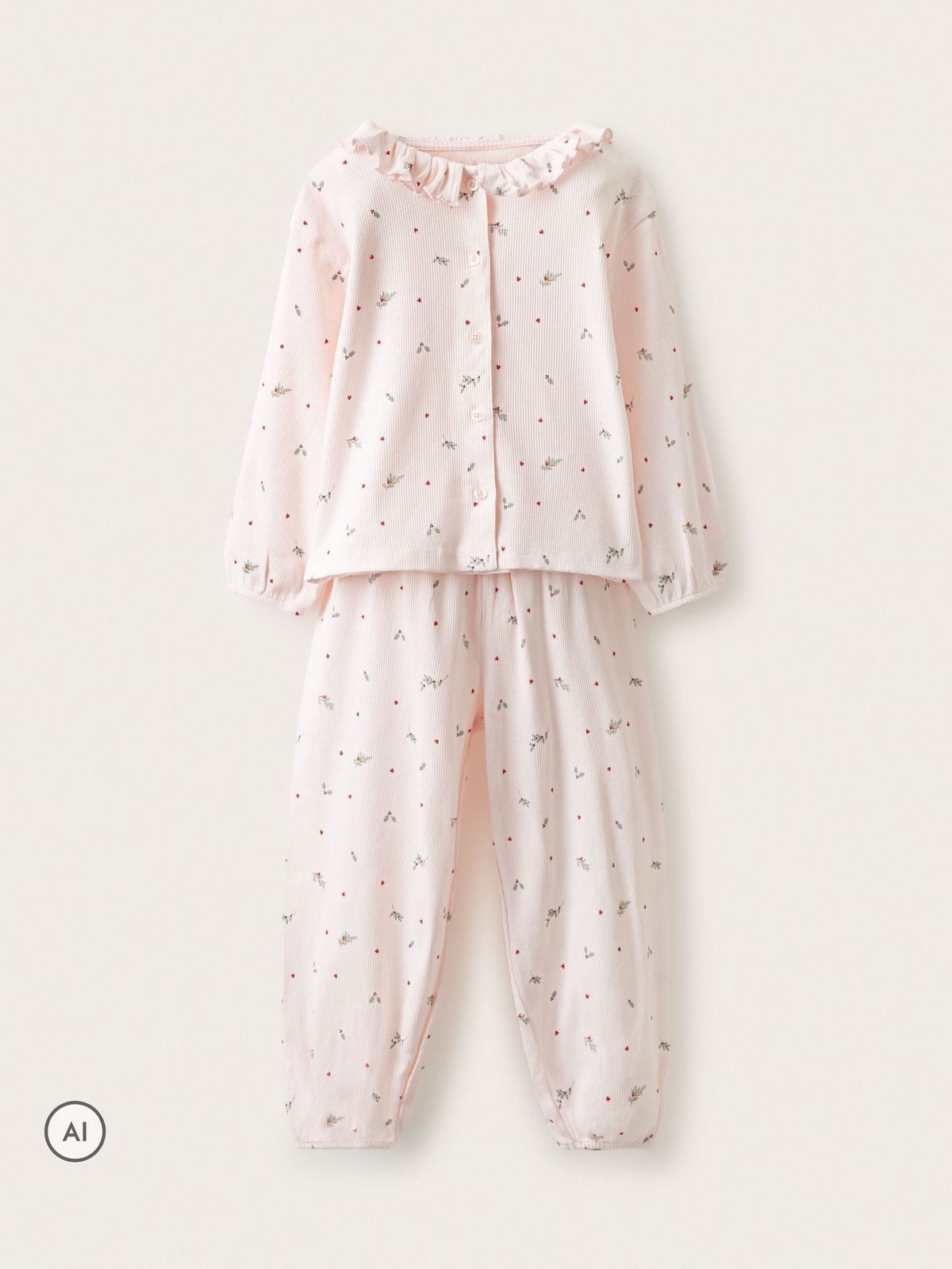 The White Company Pink Blend Holly & Heart Frill Neck Harem Pyjamas - image 1