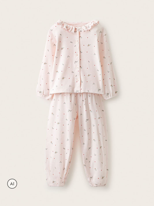 The White Company Pink Blend Holly & Heart Frill Neck Harem Pyjamas - image 1