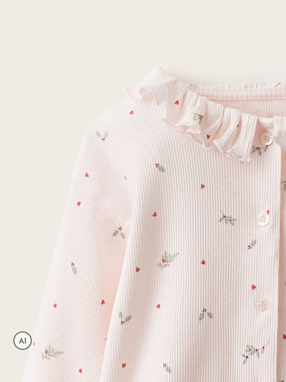 The White Company Pink Blend Holly & Heart Frill Neck Harem Pyjamas - image 4