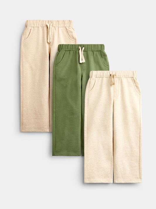 Dsiney Kidz - JoJo Maman Bébé Natural Cream & Khaki 3-Pack Straight Leg Joggers image 1
