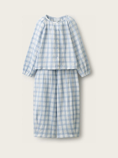 Dsiney Kidz - The White Company Blue Double Blend Gingham Wide Leg Pyjamas image 1