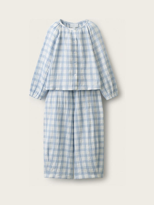 Dsiney Kidz - The White Company Blue Double Blend Gingham Wide Leg Pyjamas image 1