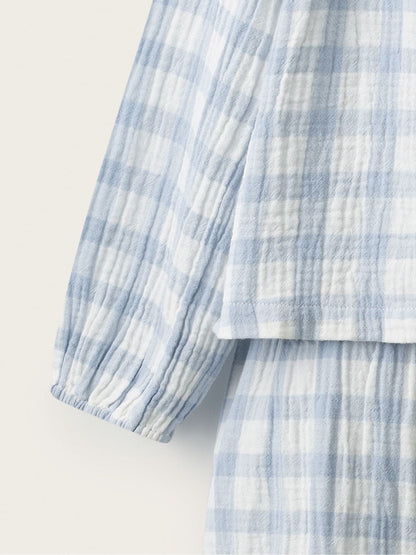 Dsiney Kidz - The White Company Blue Double Blend Gingham Wide Leg Pyjamas image 4