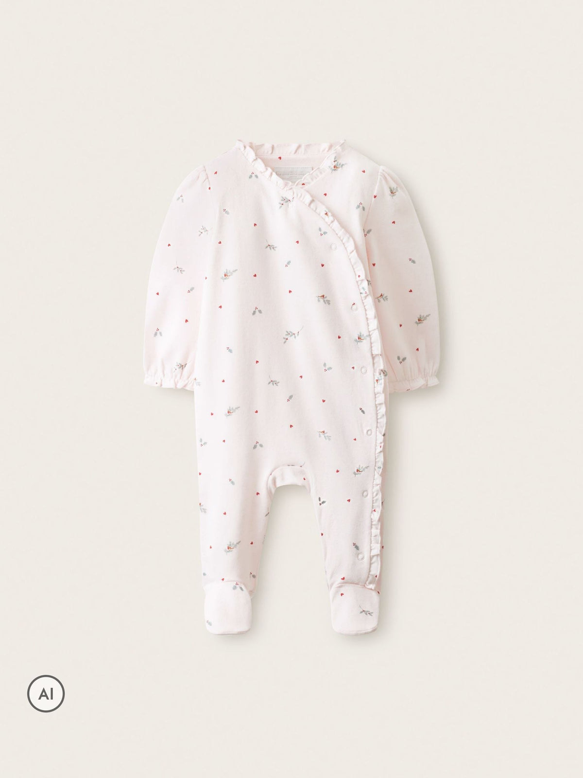 The White Company Pink Holly & Hearts Frill Wrap Sleepsuit - image 1